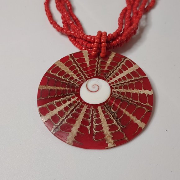 17.75 Inch Red Beaded Large Pendant Necklace - Picture 2 of 11